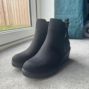 Women's Black Wedge Ankle Boots with Side Zip